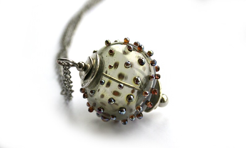 Blown glass pendant glass pendant Murano glass blown glass Transparent gray ball with golden metallic dots