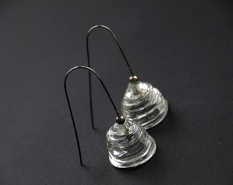 Lampwork earrings - Clear glass bells - Art earrings - Handmade glass - Murano glass - Stainless steel