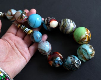 Blown glass statement necklace, Earth colors,  Organic design, One of a kind - OOAK - Murano glass
