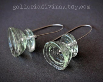 Lampwork earrings - Transparent clear bells - Art earrings - Handmade glass - Murano glass - Stainless steel