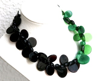 black and green petals - Statement glass necklace - Chunky necklace - Glass necklace - lampwork beads - flower necklace