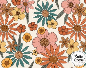 Retro Herbst Floral Muster: Vintage Herbst PNG Datei (Digitaler Download)
