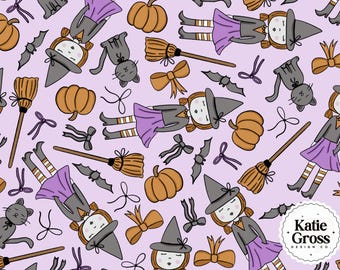 Cute Witch Seamless File, Seamless Pattern – Halloween Seamless Repeat with Pumpkins, Cats & Bats, Commercial Use, Spooky Seamless png