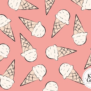 Ice Cream Cone Seamless File: Pastel Summer Pattern (PNG Digital Download)