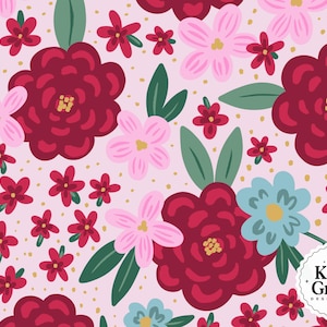 Girly Christmas Seamless File, Pink and Green Christmas Floral Pattern Repeat,