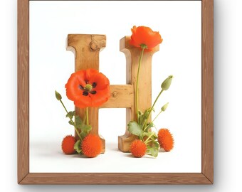 Alphabet Wall Art A–Z | Poppy Floral Letter Art Set | 1:1 Square Digital Download | Printable Nursery or Room Decor