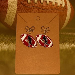 Football Player Earrings with Gold Bow – Game Day Sports Fan Jewelry