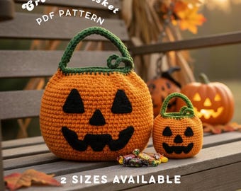 Crochet Jack-o'-Lantern Bag Pattern | 2 Sizes Included | Halloween Treat Bag PDF | Crochet Pumpkin Tote | Easy Trick-or-Treat Pattern