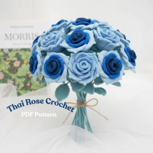 Thai Rose Crochet Pattern | Blue Rose Bouquet PDF | Crochet Flower Arrangement | Intermediate DIY Wedding Decor | Floral Centerpiece