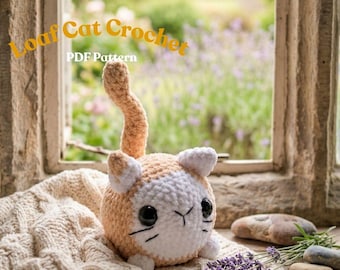 Patroon gehaakt broodkat | Amigurumi-kitten pdf | Lage voorbereiding op de naaimarkt | Chunky chenille-dierenspeelgoed | Geschikt voor beginners