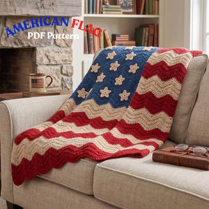 American Flag Blanket Crochet Pattern | Patriotic Wavy Ripple Afghan PDF | Intermediate Red White Blue Throw | Veteran Gift 4th of July