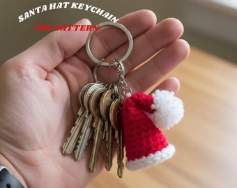 Patroon gehaakte kerstmuts pdf | Kerstsleutelhanger amigurumi | Vakantieornament voor beginners | Feestelijk tasbedelcadeau