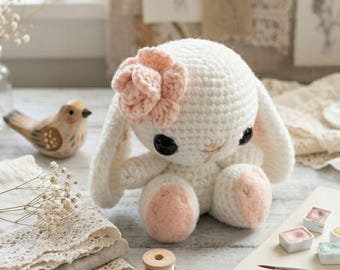 Gehaakt konijnenpatroon | Amigurumikonijn pdf | Cottagecore-knuffel | Erfstuk kinderkamerdecoratie | Voorbereidingsspeelgoed lentemarkt