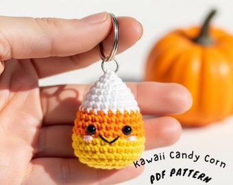 Kawaii Candy Corn-haakpatroon | Eenvoudige amigurumi Halloween-pdf | Zelfstudie schattige herfstsleutelhanger | Spookachtige herfstknutsel
