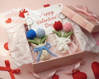 Mini tulp boeket sleutelhanger haakpatroon | Amigurumibloem pdf | Makkelijke beginner | Tasbedel en cadeau