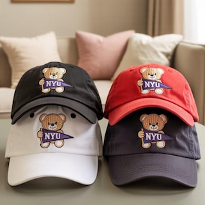 Bonnets universitaires brodés personnalisés avec ours, casquette non lavée avec noms d&#39;universités, cadeaux de remise des diplômes pour étudiants ou anciens élèves
