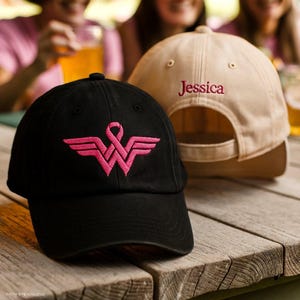 Embroidered Wonder Breast Cancer Cap, Breast Cancer Halloween Hat, Embroidered Pink Ribbon Hat, Beast Cancer Boo, Halloween Gift for Her