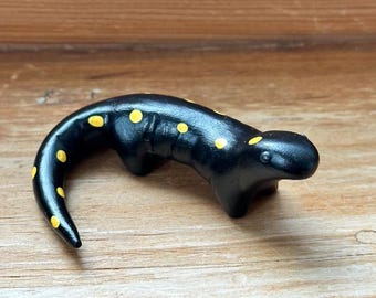 Handmade Polymer Clay Yellow Spotted Salamander Figurine | Amphibian Lover Gift | Salamander Collectible