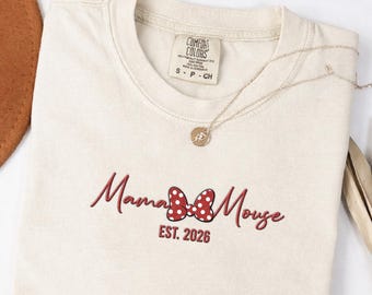 Embroidered Mama Mouse Custom Est. Shirt, Disney Mama Shirt, Pregnancy Announcement Shirt, New Mom Tee