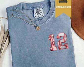 Embroidered Custom Baseball Number T Shirt, Custom Baseball Tee, Custom School Mascot Tee, School Logo Shirt, Team Mascot Name Shirt