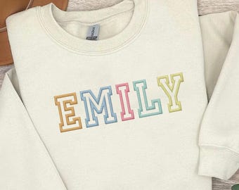 Embroidered Custom Name Sweatshirt, Personalized Hoodie, Block Letter Sweatshirt, Embroidery Sweater, Custom Text Sweatshirt
