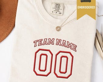 Embroidered Team Mascot Name and Number Tshirt, Custom School Mascot Tee, Personalized Team T-Shirt, School Spirit Tee