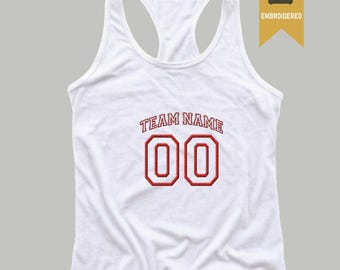 Embroidered Team Mascot Name and Number Racerback, Custom School Mascot Tank Top, Personalized Team Racerback, School Spirit Tee