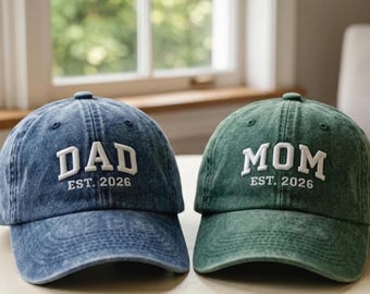 Custom Est Year Baseball Cap, Personalized Dad Mom Embroidered Hat, Mom And Dad Hats, Vintage Baseball Cap for New Parents Gifts