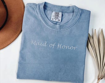 Custom Embroidered Text T-Shirt – Comfort Colors Tee or Sweatshirt, Personalized Gift, Bridesmaid or College Style Shirt