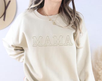 Custom Embroidered Mama Sweatshirt – Personalized Mom Crewneck, Trendy Gift for New Mom, Cozy Mother’s Day Sweater