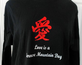 30% OFF Bernese Mountain Dog Long Sleeve T-Shirt with Kanji Letters for Love-Large