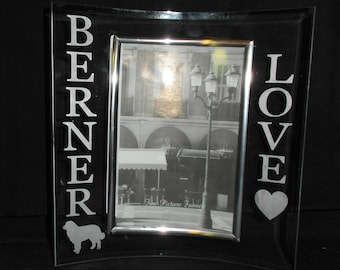 Hand Etched Rounded Glass 4"x6" Picture Frame with Berner Love