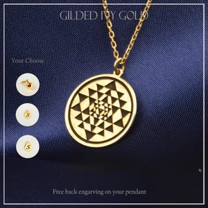 14K Solid Gold Sri Yantra Necklace – Sacred Geometry Pendant, Spiritual Mandala Jewelry, Meditation Yoga Gift, Personalized Gold Charm