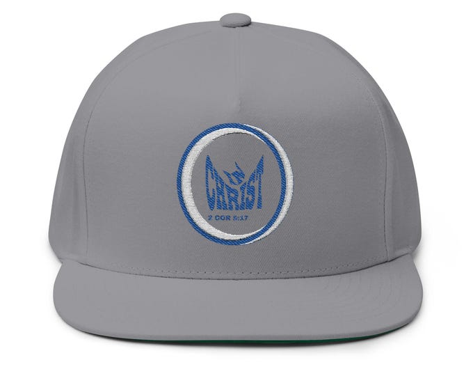 Featured listing image: Embroidered Flat Bill Cap with "IN CHRIST" Design