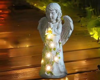 Solar Garden Outdoor Angel Statue, Angel Figurine for Patio, Balcony, Yard, Lawn, Spring Decor, Unique Housewarming Gifts, Home Decor Statue