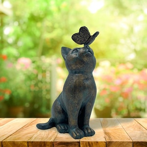 Cat & Butterfly Garden Statue, Garden Ornament, Garden Decor, Home Decor, Lawn Decor, Outdoor Cat Crafts Decor, Garden Sculpture (DIY).