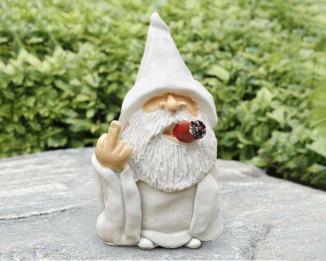 Wizard Middle Finger Smoking White Wizard Gnome Middle Finger Garden Lawn Ornament Statue ...