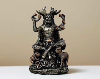 ケルヌンノス ケルトの角のある動物の神 座像彫刻 ブロンズ色、森の神、ケルトの神、角のある者、ケルヌンノス