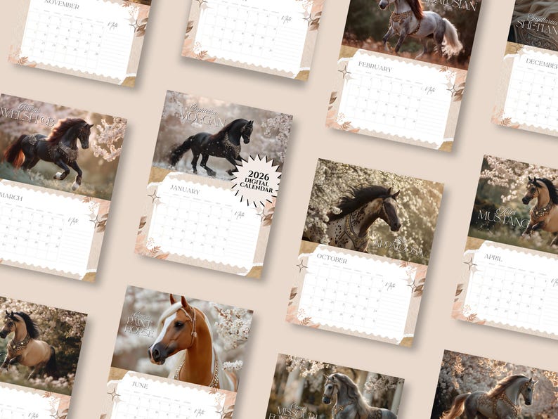 2026 Calendar Digital Prints | 4K Horse Art | Instant Delivery image 3