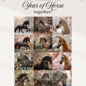 May include: A poster featuring images of horses representing each month, with the text "Lets Celebrate the Year of Horse together!". The poster also includes the text "Warmest Wishes from the Zodiac Horse Family".