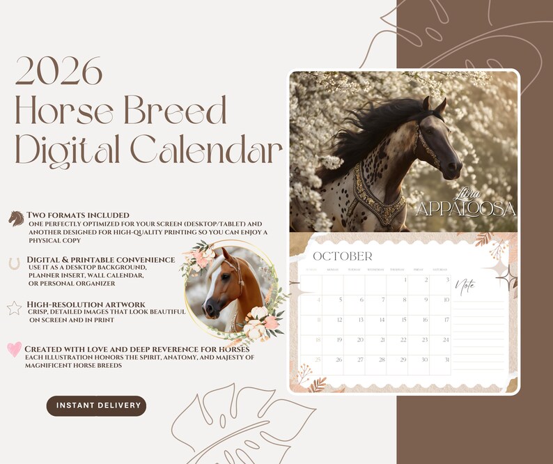 2026 Calendar Digital Prints | 4K Horse Art | Instant Delivery image 8