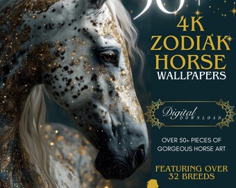 4K Horse Art Wallpaper | Celestial Equestrian Digital Download | Vertical