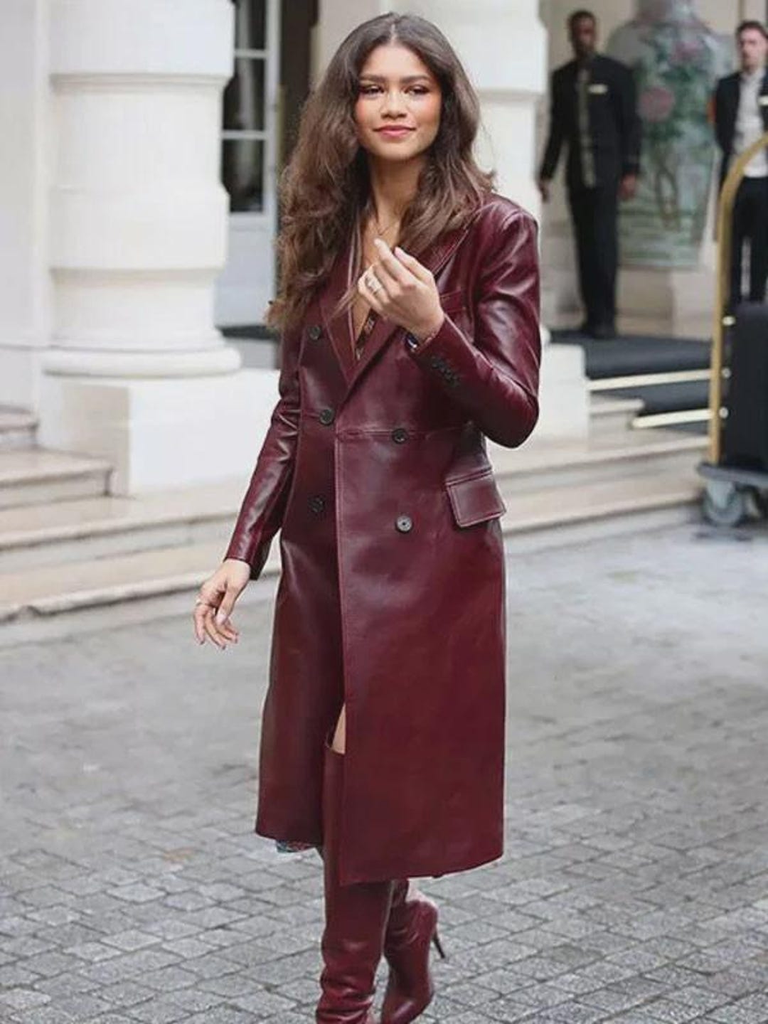 GLAD HAND トレンチコート ダブルブレストコート　バーガンディ バーガンディ本革トレンチコート、ダブルブレストロングコート - Etsy 日本