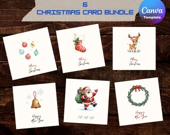 Moderne Weihnachtskarte Vorlage Bundle | Bearbeitbares Canva Set (PDF)