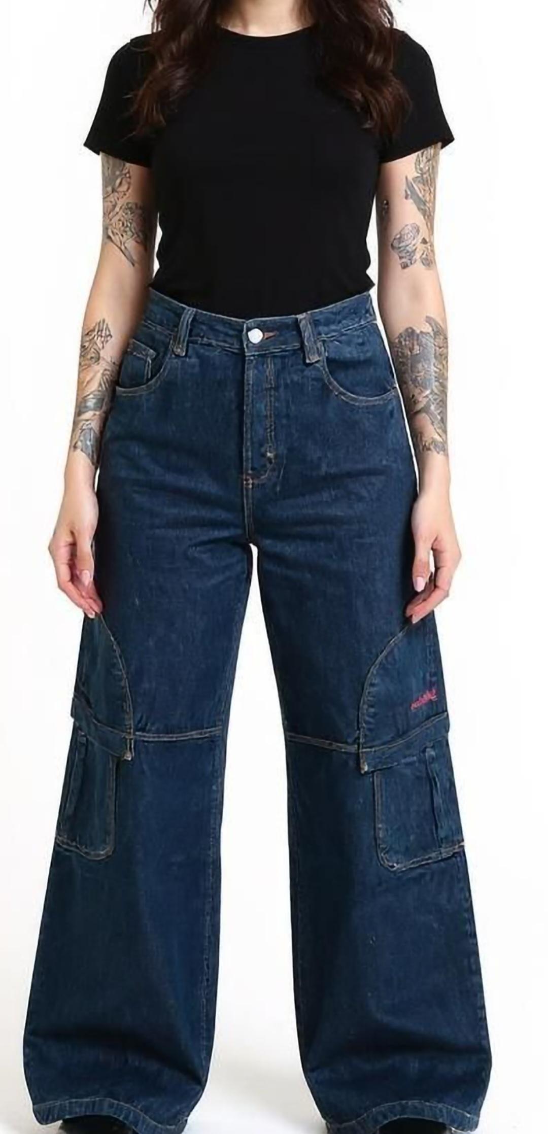 【専用】criminal damage カーゴパンツ y2k Deadstock Y2K Criminal Damage Ultra Wide-leg Flared Cargo Jeans 34