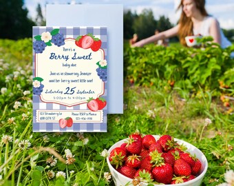 Strawberry Blueberry Berry Themed Editable Baby Shower Invite for Boy or Girl or Gender Reveal
