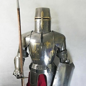 Medieval Templar Knight Armor Costume Set, Full Body Armour Cosplay Suit Halloween Costume , Full Size Crusader Wearable Body Role Play