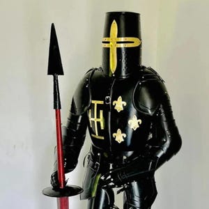 Medieval Templar Knight Full Body Steel Black Armor Suit Wearable Crusader Full Body Halloween Costume Larp Sca Gothic Man Steel Cosplay