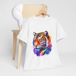 Vibrant Tiger Graphic Tee, Colorful Animal Shirt, Unisex Cotton T-Shirt, Wildlife Lover Gift, Birthday/Animal Themed Apparel