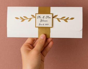 Personalized Engagement Gift - Cash Envelope for Honeymoon - Couple Voucher Wallet - Custom Just Married Present - Wedding Money Card